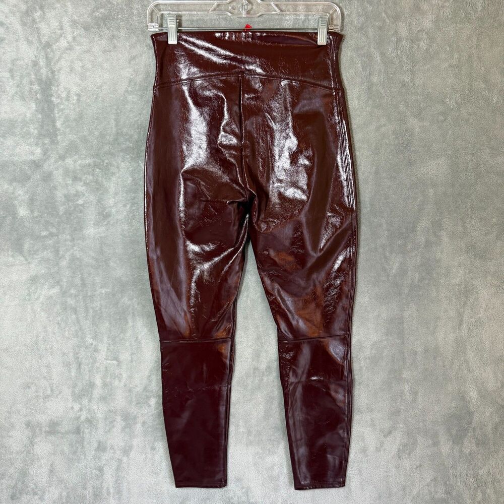 NWT SPANX Faux Patent Leather Women M Petite Leggings 2030lQ Ruby Red Maroon